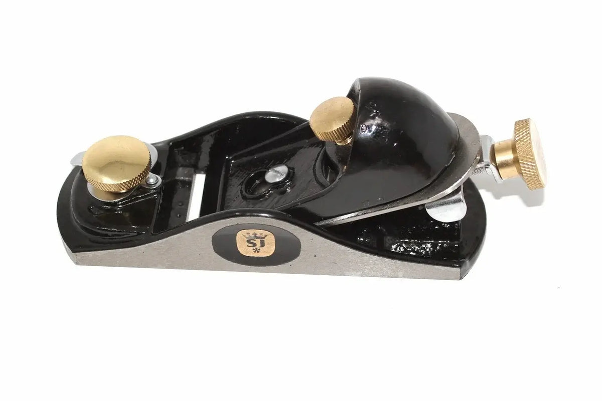 Spear & Jackson Block Plane 9 1/2 by Cherry Tree Tools, ductile grey cast iron handheld plane with brass adjustment screws