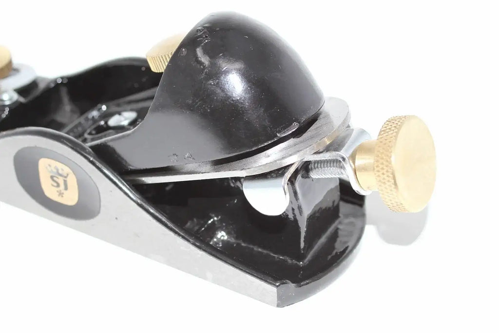 Spear & Jackson Block Plane 9 1/2 by Cherry Tree Tools, ductile grey cast iron with brass adjustment screws