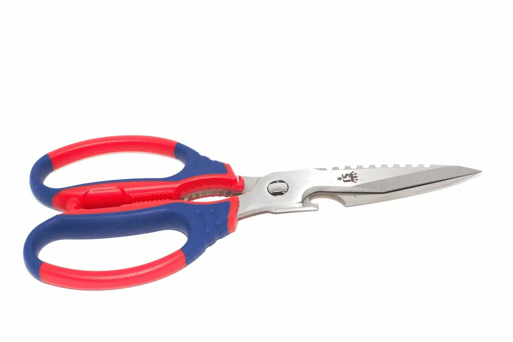 Spear & Jackson Razorsharp Scissors multi - purpose  by Cherry Tree Tools with red and blue soft grip