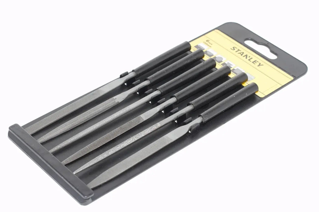 Stanley 6 piece Needle File Set by Cherry Tree Tools in black with plastic storage rack for fine modelling detailing