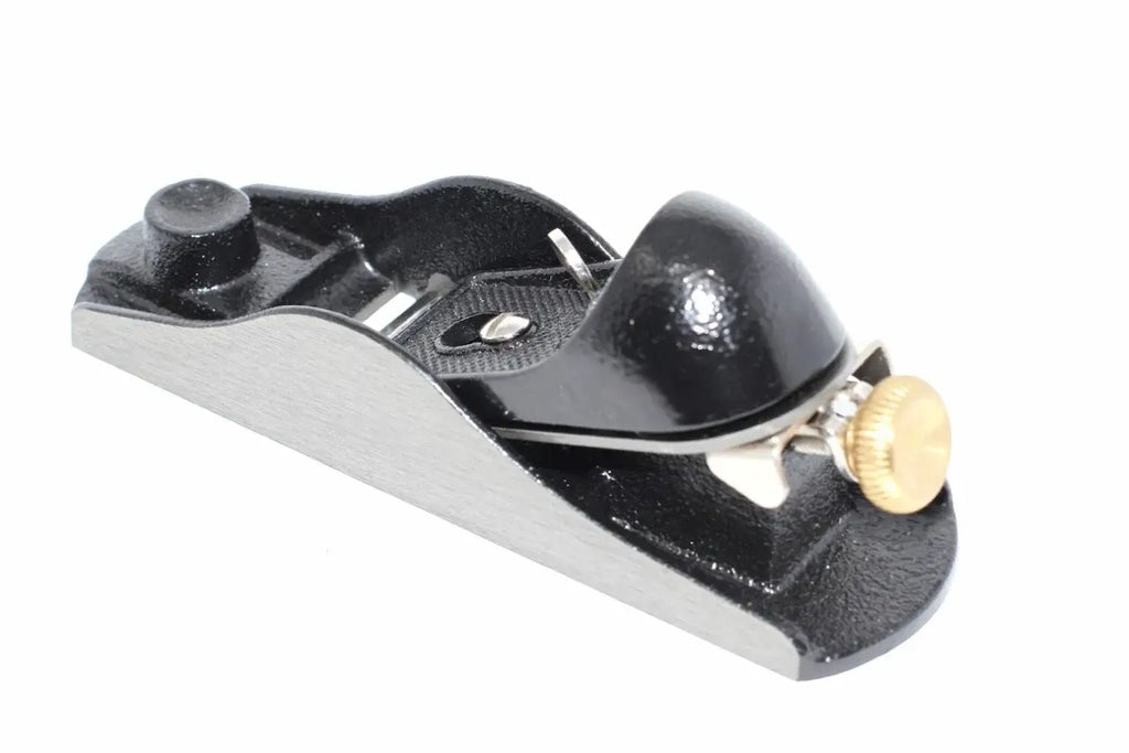 Stanley Bailey Block Plane No 220 by Cherry Tree Tools, black low angle plane with brass adjustment screw