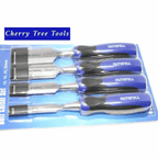 Faithfull 4pc bevel edge Butt Chisels Set - including 12mm, 18mm, 25mm, and 32mm chisels for woodworking projects.