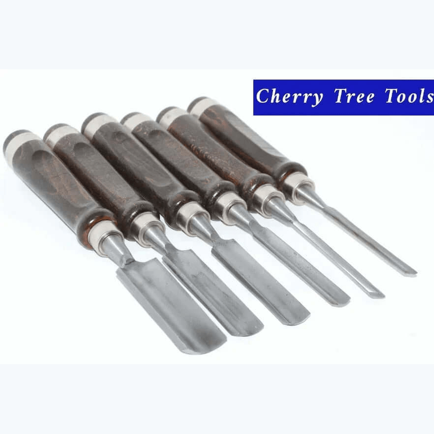 Rolson 6pc Wood Carving Gouge Chisel Set  displayed with six quality gouges from Cherry Tree Tools.