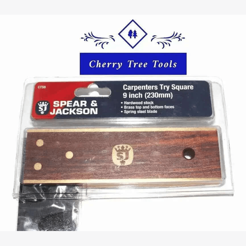 Spear & Jackson 230mm Try Square 9"  - Premium Hardwood Precision Tool - Cherry Tree Tools