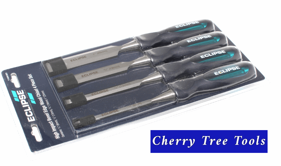 Chisel Set, 4 Pce, Bevel Edge, High Impact   - Eclipse  TT-BEWC4BCE - Cherry Tree Tools