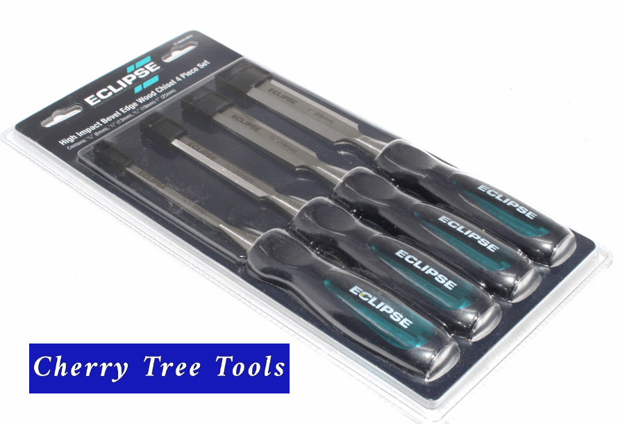 Chisel Set, 4 Pce, Bevel Edge, High Impact   - Eclipse  TT-BEWC4BCE - Cherry Tree Tools