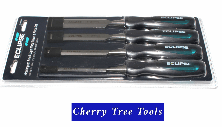 Chisel Set, 4 Pce, Bevel Edge, High Impact   - Eclipse  TT-BEWC4BCE - Cherry Tree Tools