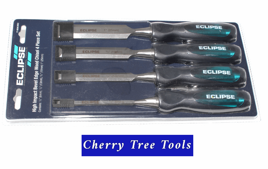 Chisel Set, 4 Pce, Bevel Edge, High Impact   - Eclipse  TT-BEWC4BCE - Cherry Tree Tools