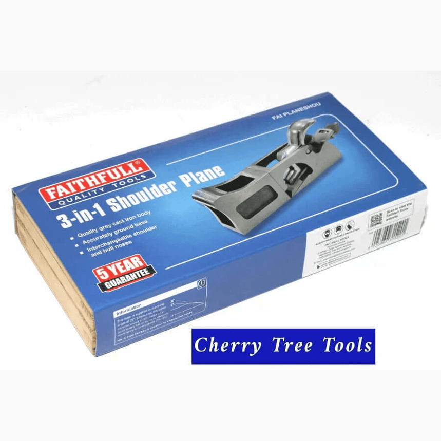 Faithfull 3-in-1 Shoulder Plane 27mm packaging showcasing quality craftsmanship and versatility for woodworking.