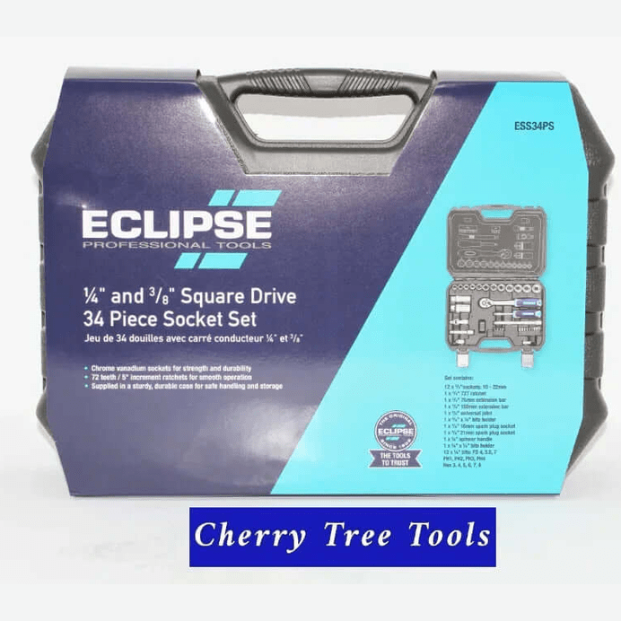Eclipse Professional 34pc Socket Set  1/4" & 3/8" Square Drive - Cherry Tree Tools