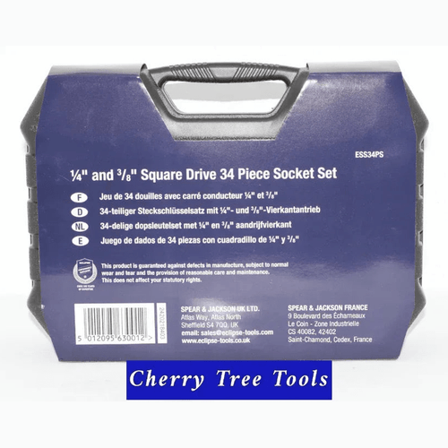 Eclipse Professional 34pc Socket Set  1/4" & 3/8" Square Drive - Cherry Tree Tools