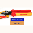 Eclipse Professional VDE Cable Cutters with red and yellow handles on a cutting surface.