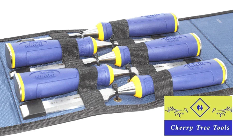 Irwin Marples chisel Set 5 piece collection with precision-engineered blades, displayed in a tool roll.