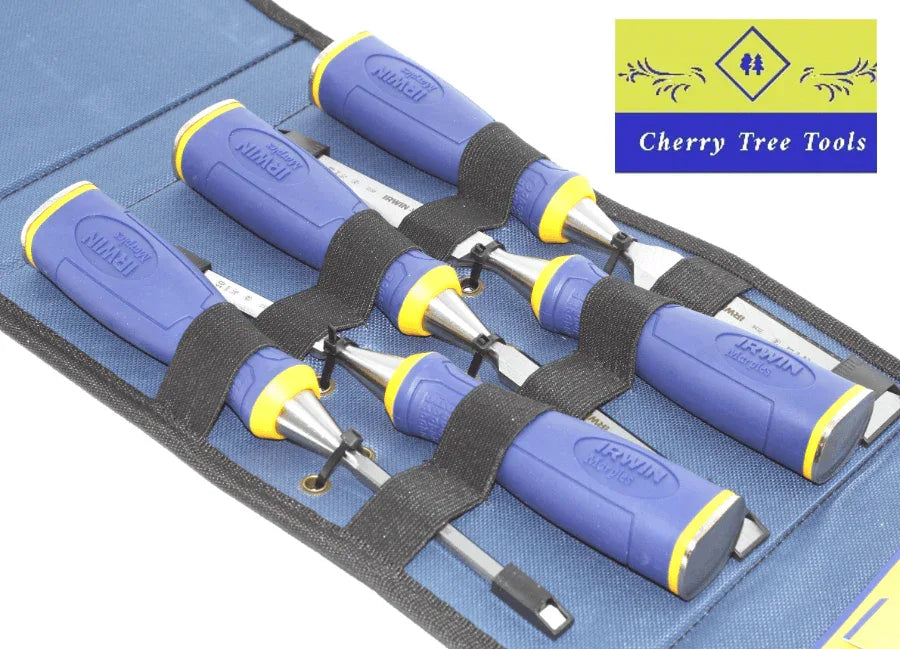 Irwin Marples chisel Set MS 500 tools displayed in a protective case by Cherry Tree Tools.