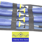 Irwin Marples MS500 Chisel Set displayed in a tool roll, showcasing precision-engineered blades for woodworking.
