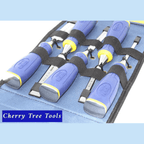 Irwin Marples MS500 Chisel Set  displayed in a tool roll, showcasing precision-engineered blades for woodworking tasks.