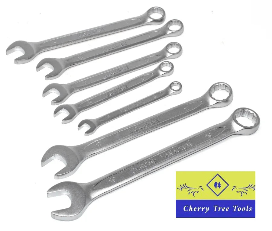 Eclipse Professional Combination Spanner Set features 7 precision-forged chrome vanadium steel spanners with open and ring heads.