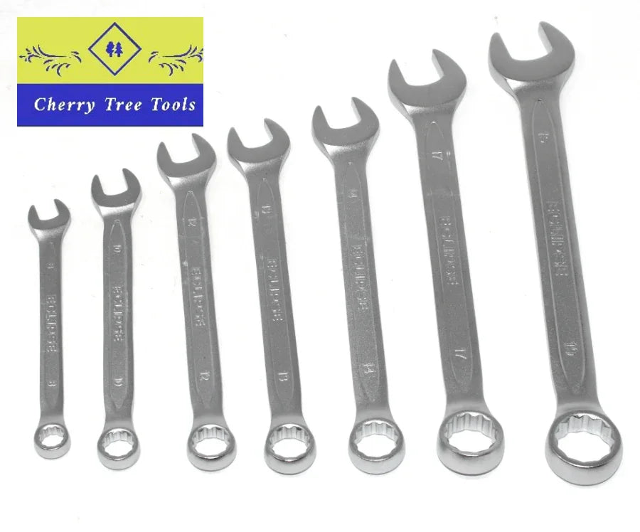 Eclipse Professional Combination Spanner Set displayed in various sizes showcasing precision engineering features.