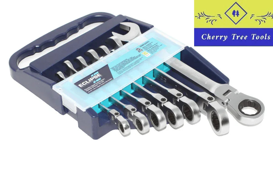 Eclipse Professional Flex Head Combination Spanner Set displayed in tool case with Cherry Tree Tools branding.