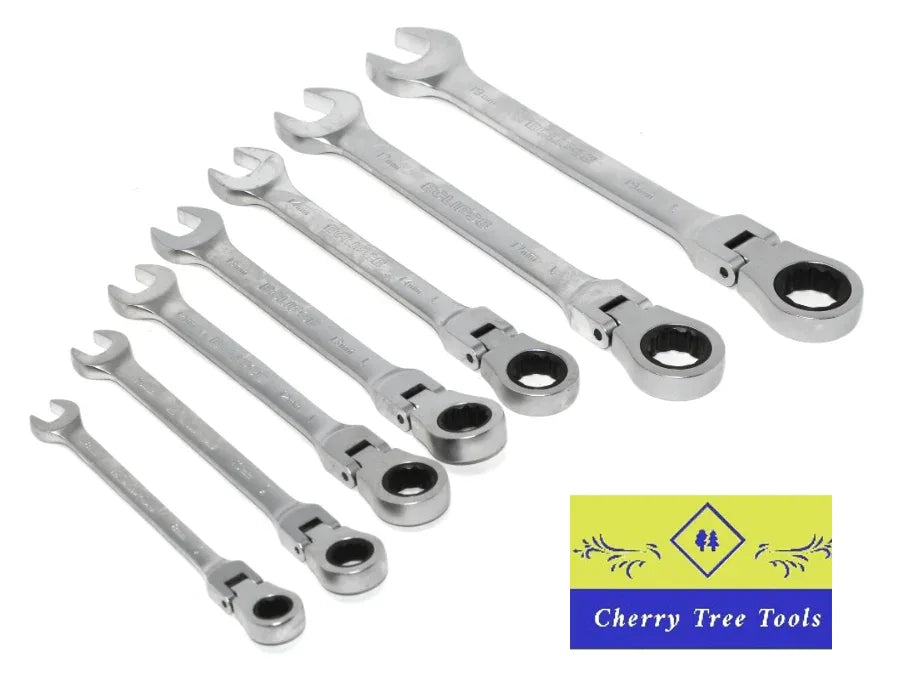 Eclipse Professional Flex Head Combination Spanner Set featuring 7 pieces, with flex head technology for precision engineering.