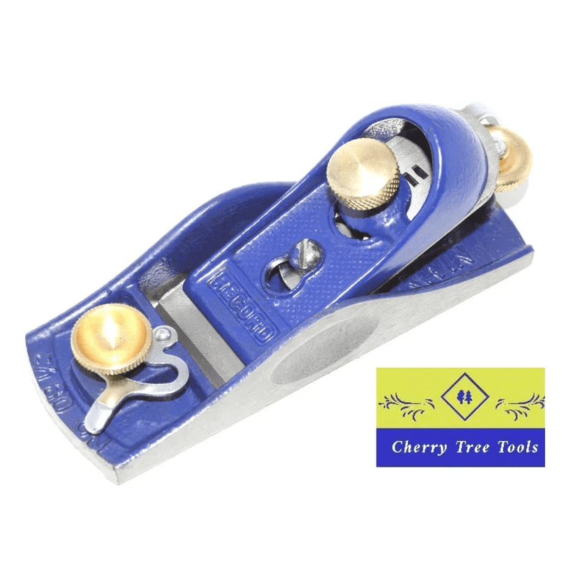 Irwin Record Block Plane 9 1/2 with brass knob, designed for fine woodworking and smooth finishing.