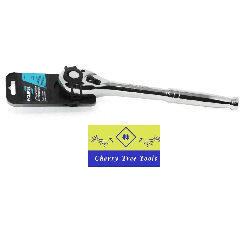 Eclipse Professional Ratchet Handle 1/2" Drive resting on packaging, showcasing durable chrome vanadium steel construction.