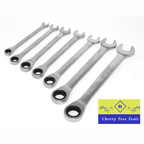 Eclipse Professional 7 Piece Ratchet Spanner Set displayed with seven high-quality wrenches for precise automotive repair.