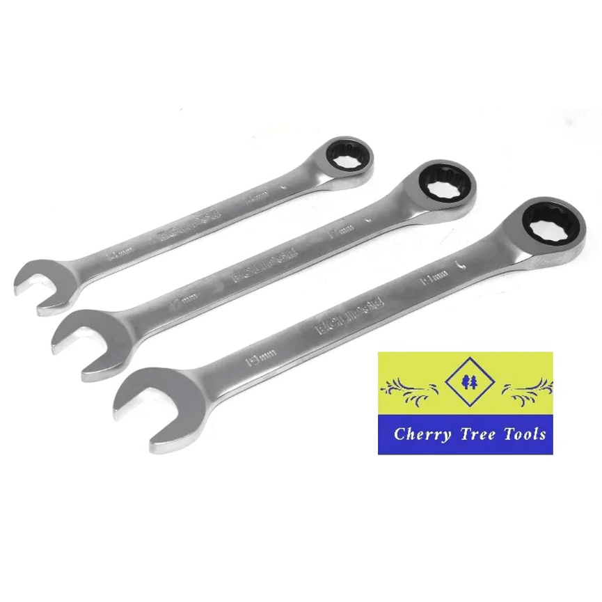 Eclipse Professional 7 Piece Ratchet Spanner Set showcasing durable chrome vanadium steel construction with multiple sizes.