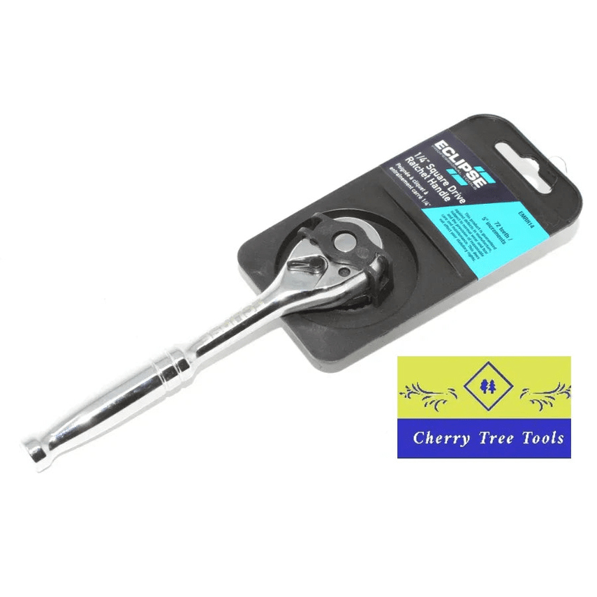 Eclipse Professional Ratchet Handle 1/4" Drive in packaging, showcasing durable chrome vanadium steel construction.