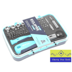 Eclipse Professional Ratchet Screwdriver & Mini Socket Set in a transparent case with various bits and handles.