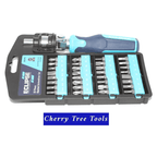 Eclipse Professional 33 Piece Ratchet Screwdriver Set in case with interchangeable bits for versatile fastening tasks.