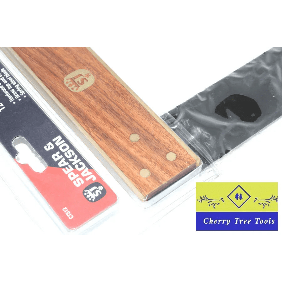 Spear & Jackson 12" Try square packaging with wooden handle, showcasing precision measuring tool for woodworking projects.