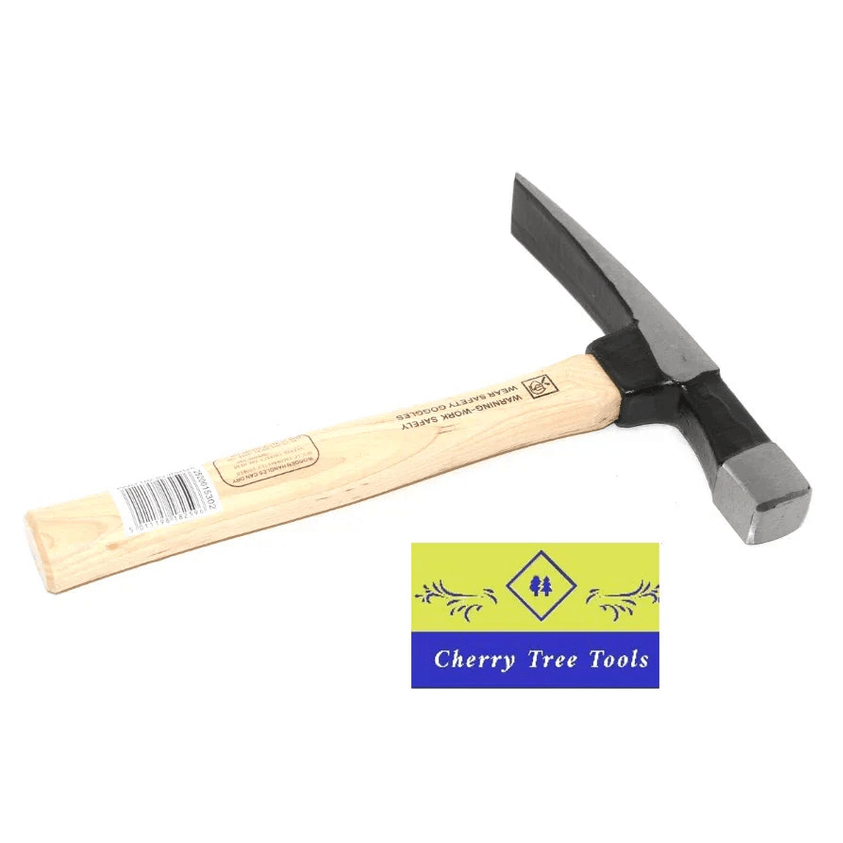 Spear & Jackson 25oz Bricklayers Hammer with solid hardened steel head and hickory handle for precise brick cutting.