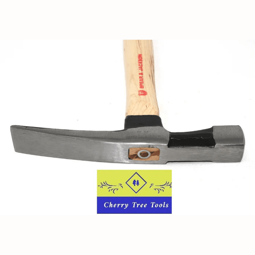 Spear & Jackson 25oz Bricklayers Hammer with solid hardened steel head and hickory handle for precise brick and stonework.