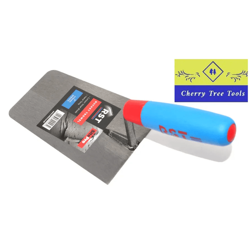 RST Bucket Trowel 7" carbon steel blade with a comfortable soft feel handle for masonry.