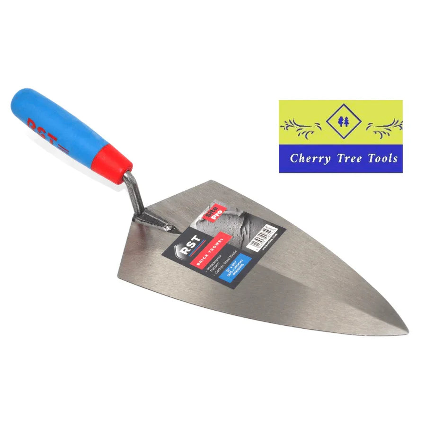RST 11" Philadelphia Pattern Brick Trowel featuring a steel blade and colorful handle, perfect for masonry tasks.