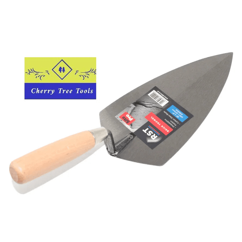 RST 10" Philadelphia Pattern Brick Trowel - hard wood handle with label from Cherry Tree Tools