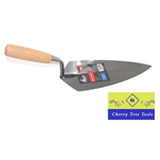 RST 10" Philadelphia Pattern Brick Trowel - hard wood handle on display with Cherry Tree Tools logo.