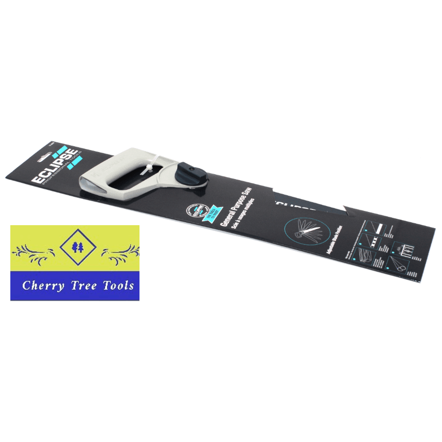 Eclipse Professional General Purpose Saw showcased with die-cast metal handle and cutting specifications.
