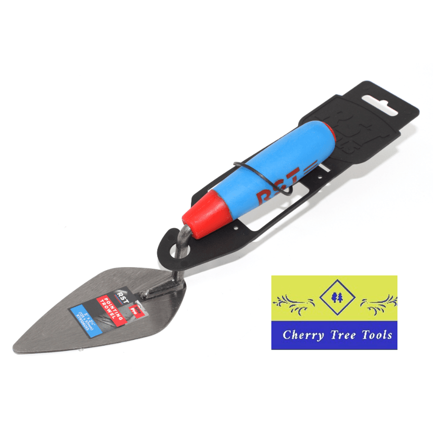 RST London Pattern Pointing Trowel 5" with a blue and red handle, ideal for precision brickwork and mortar finishing.