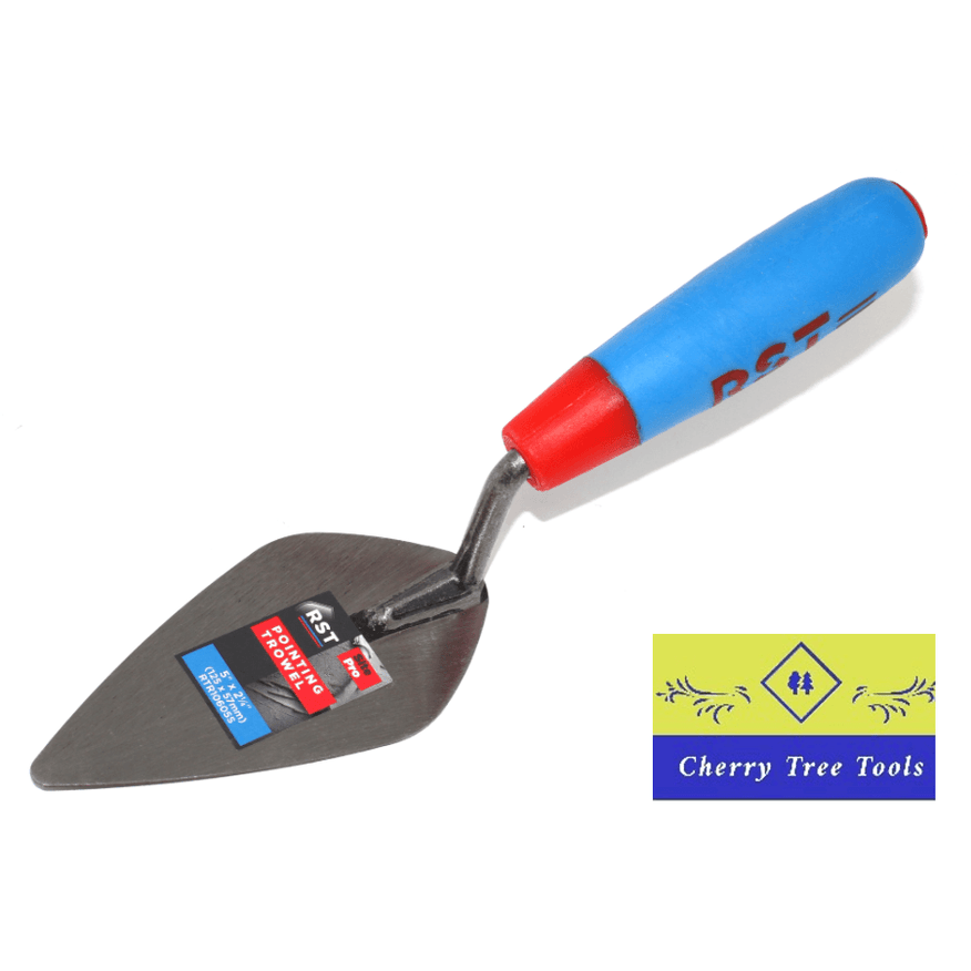 RST London Pattern Pointing Trowel 5" with blue and red handle for precision brickwork and mortar finishing.