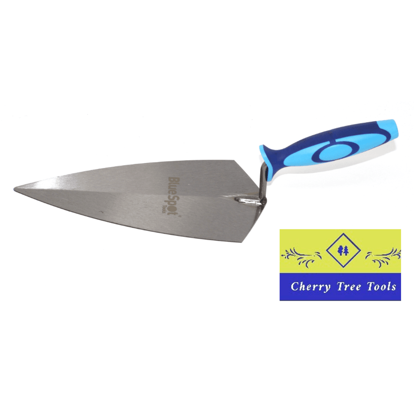 Blue Spot 11" Broad Heel Brick Trowel with ergonomic handle and stainless steel blade.
