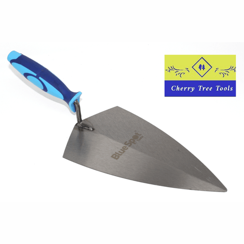 Blue Spot 11" Broad Heel Brick Trowel with a blue handle for precision and durability in masonry work.