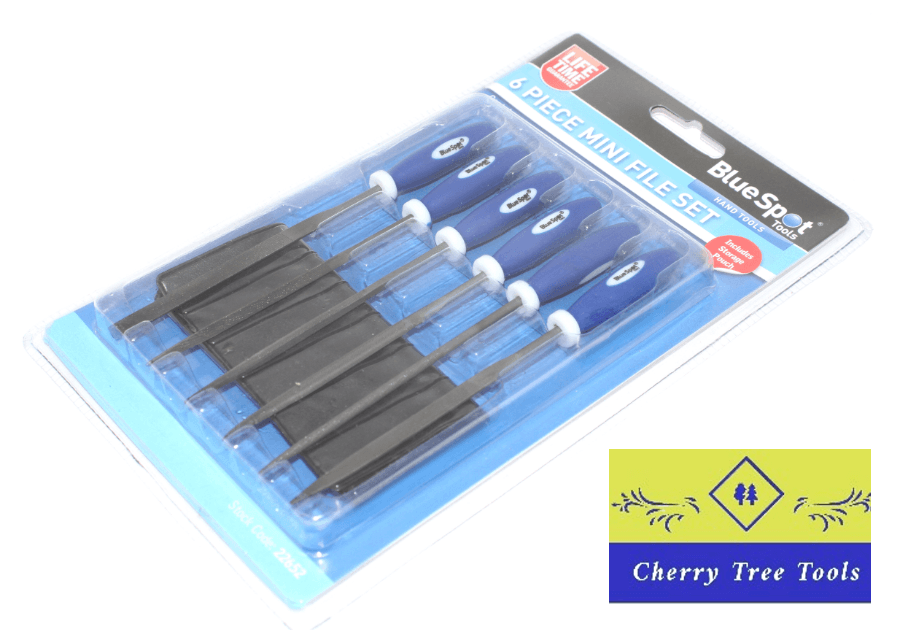 Blue Spot 6pc Mini Needle File Set packaging featuring precision files for intricate craft and repair work.