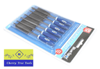 Blue Spot 6pc Mini Needle File Set displayed on packaging with various file shapes and ergonomic handles.