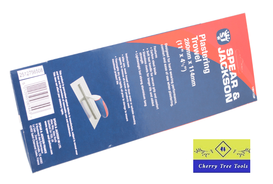 Spear & Jackson 280mm x 114mm Plastering trowel with a blue and red wrapper