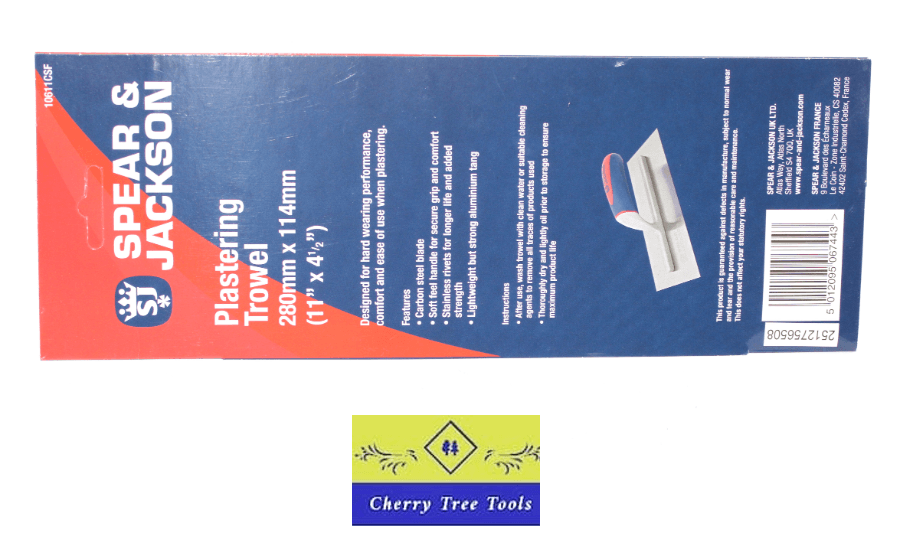 Spear & Jackson 280mm x 114mm Plastering trowel with a blue and red wrapper