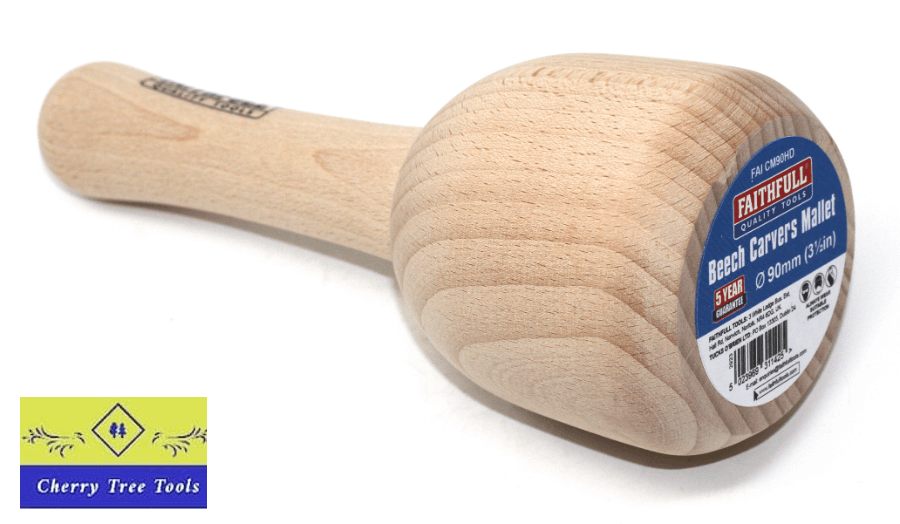 Faithfull 90mm Beech Wood Carvers mallet with solid beech head and ergonomic handle for precision carving.