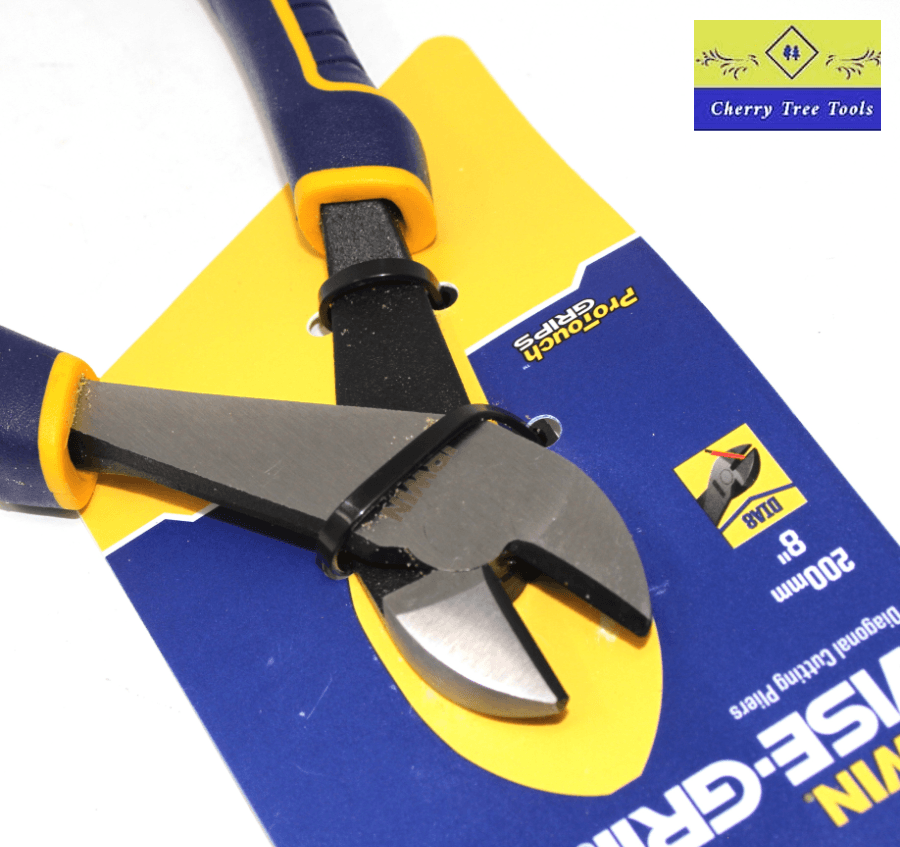 Irwin Vise-Grip 8" Diagonal Cut Pliers with robust cutting edges on packaging.