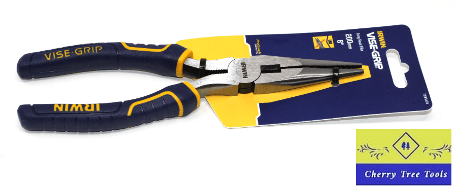 Irwin Vise-Grip 8" Long Nose Pliers in packaging with ergonomic ProTouch grips.